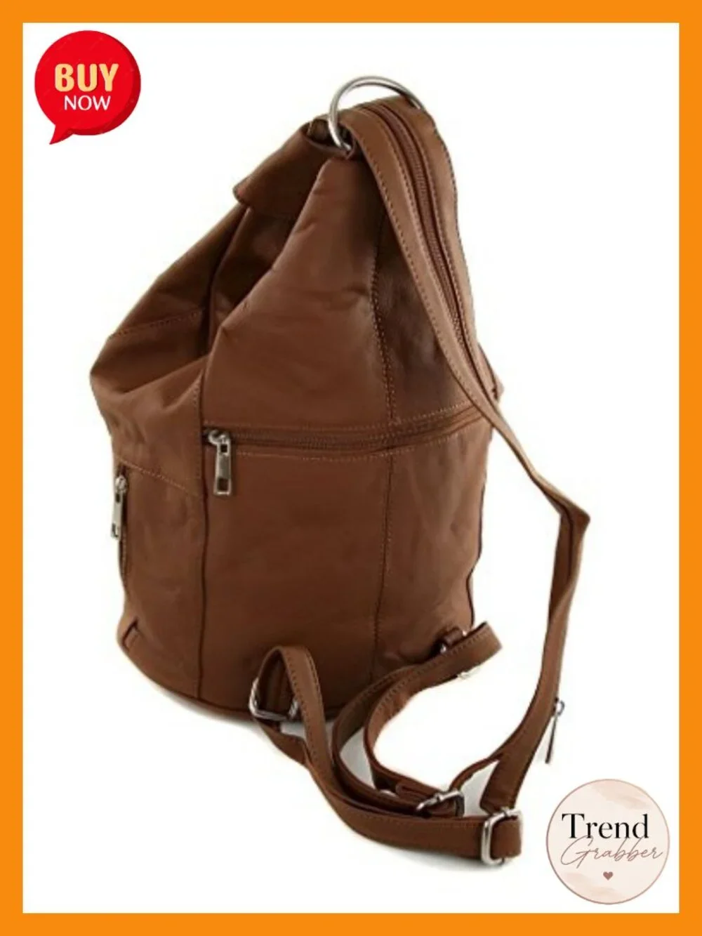 Genuine Cowhide Leather Convertible 7 Pocket Teardrop Sling Backpack Purse